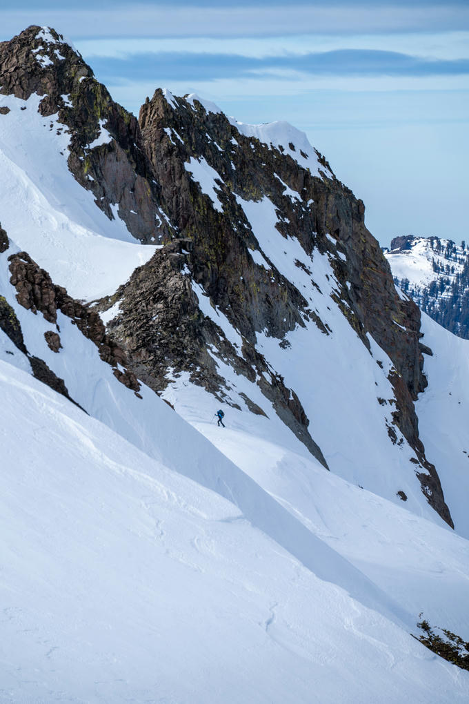 Skier going up The Sisters