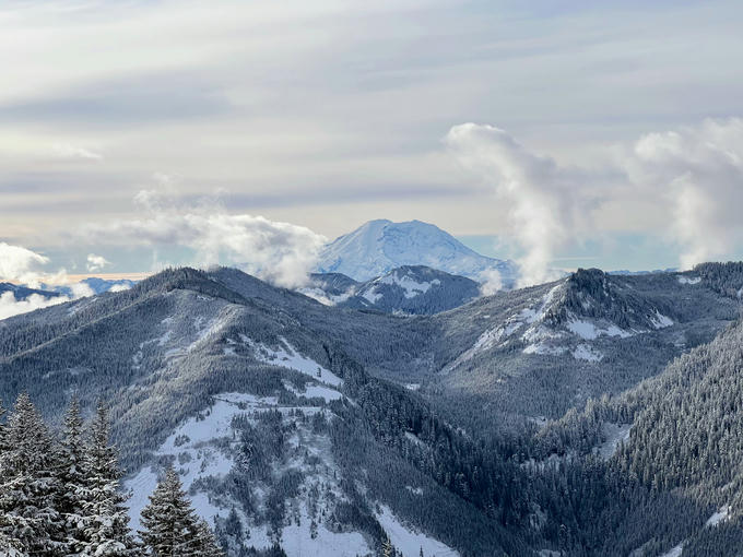 A view of Mount Rainier from the trail